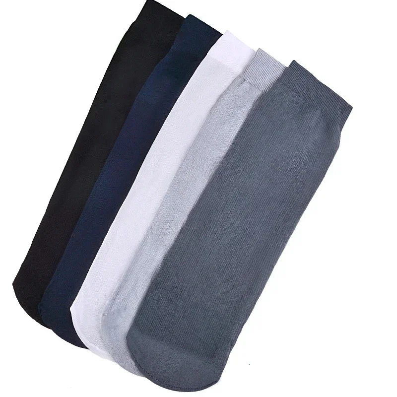 10Pairs Men Socks Summer Ultra-thin Stripe Breathable Socks Ice Silk Bamboo Fiber Antibacterial Solid Business Men Long Socks