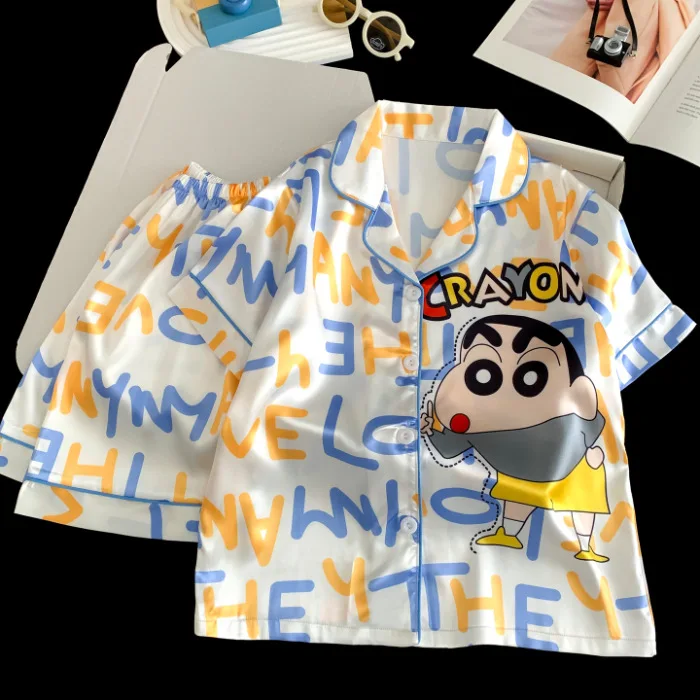 Anime One Piece Luffy Cartoon Child Pjs Set Ice Silk Sleepwear Boys Summer Thin Short Sleeve Set Air-Conditioned Home Clothes
