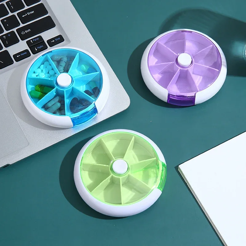 7-сеточная круглая герметичная аптечка, портативный еженедельный органайзер для таблеток, компактный футляр для таблеток большого размера с карабином-зажимом | Герметичный дизайн