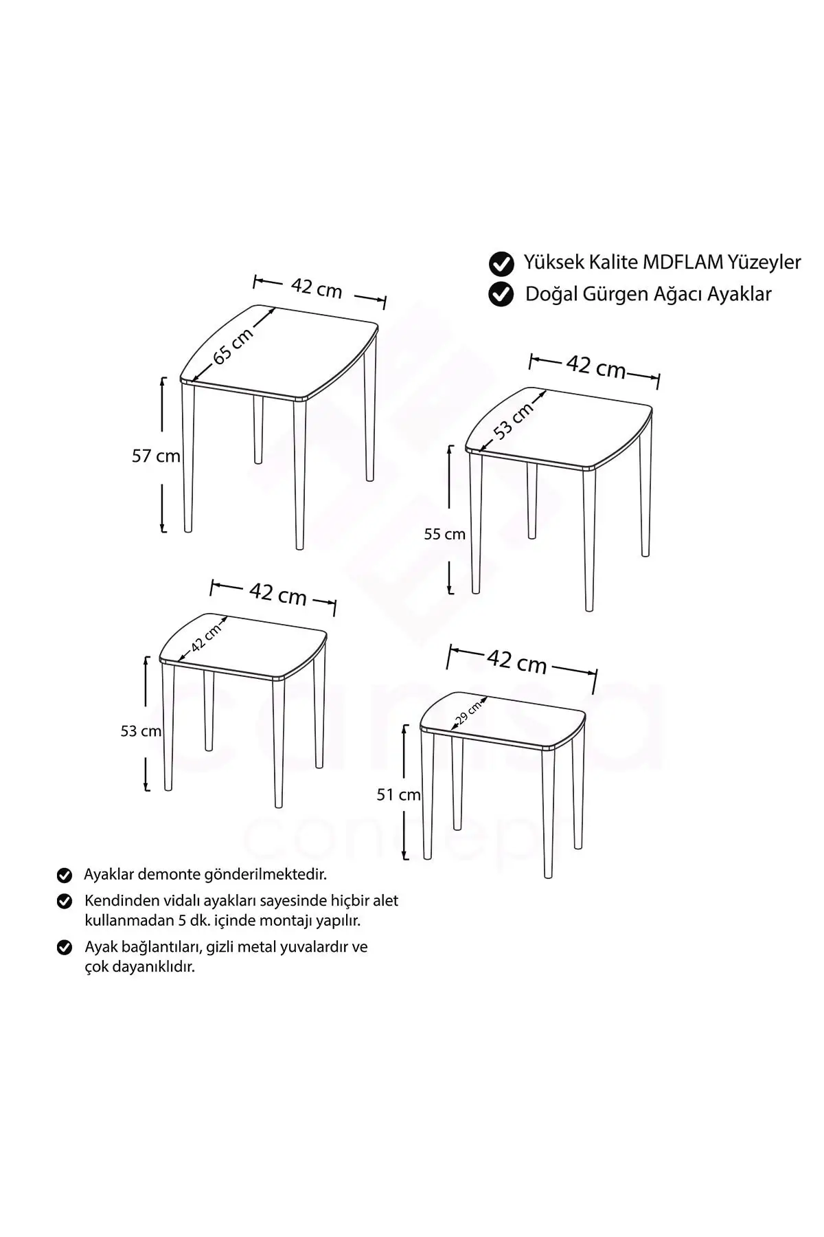 DOLBOVI Phoenix Series Mdf Zigon Coffee Table Pad 4'lü Coffee Table