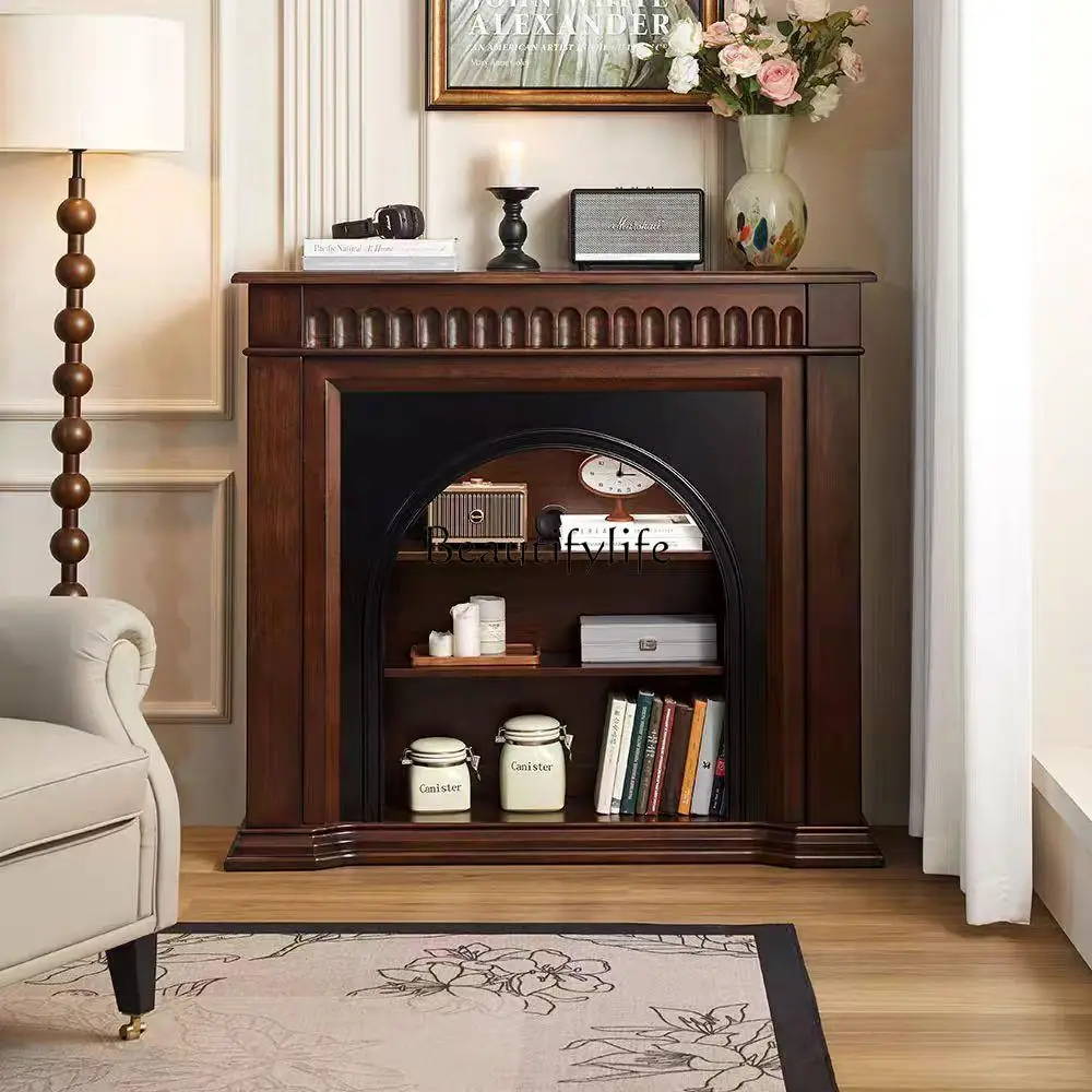 

French retro style solid wood fireplace black decorative side cabinet
