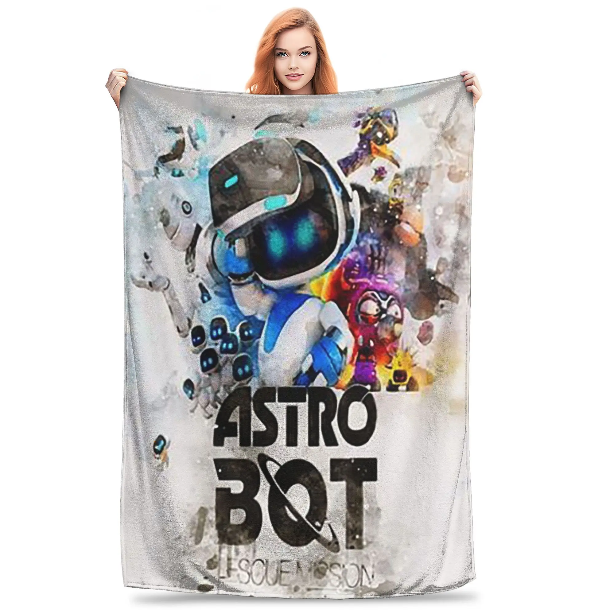 Astrobot Cartoon Game Space Blankets Fleece Printed  Portable Ultra-Soft Throw Blanket for Sofa Bedroom Plush Thin Quilt