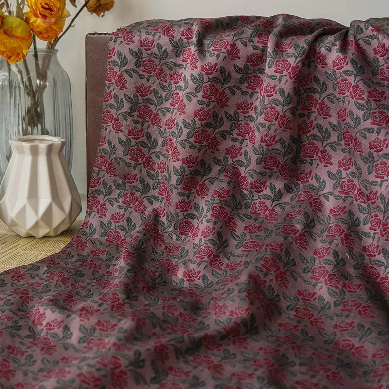 

Retro Dark Red Rose Jacquard Fabric Elegant Dress Skirt Luggage Bag Tablecloth Decorative Sewing Fabric