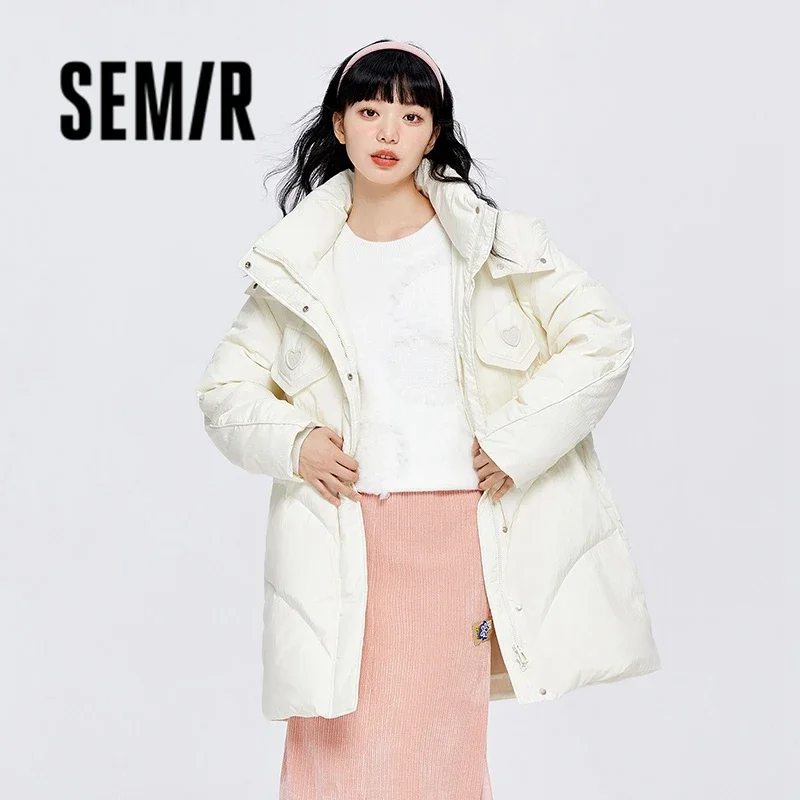 Semir Down Jacket Women Long Texture Niche 2023 Winter New Hooded Loose Winter Warm Fashion Jacket