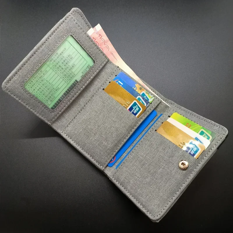 

Men's Fashion Short Canvas Wallet Contrasting Colors Small Three Folded Purse Card Coin Small Change Bags