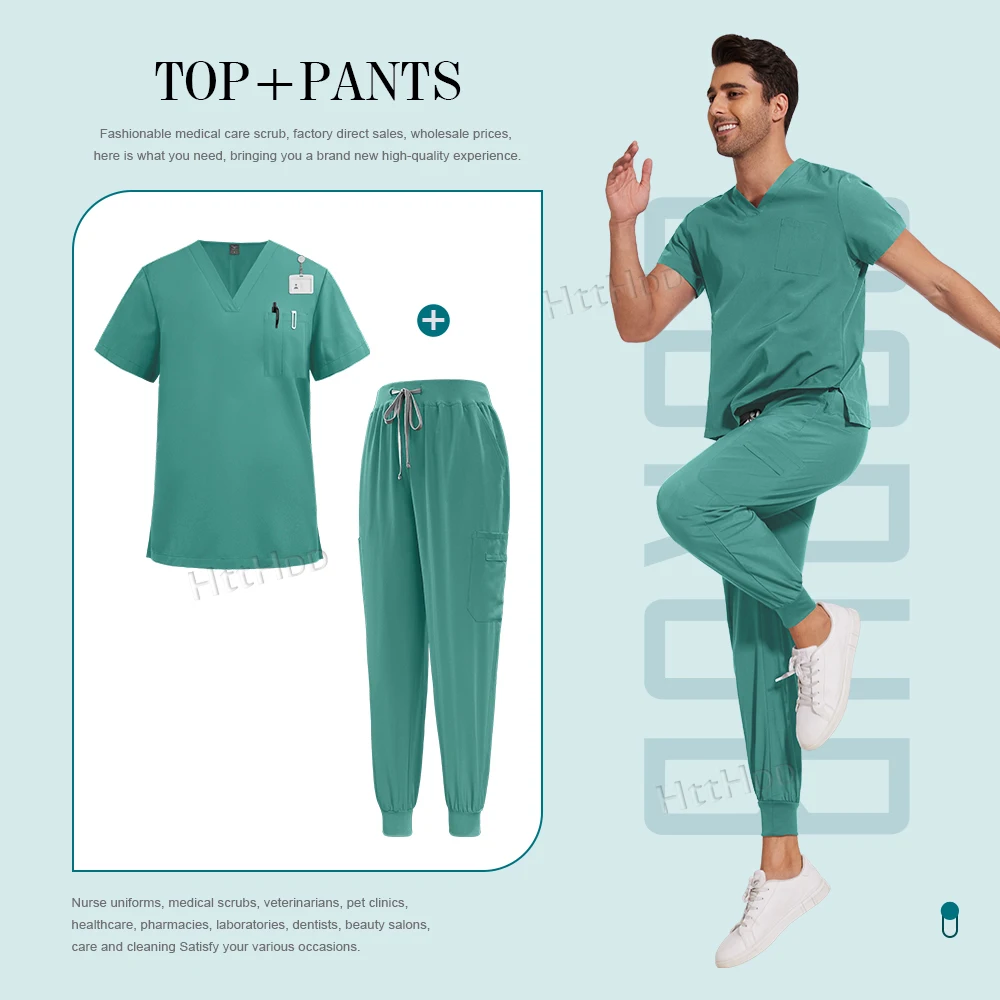 Peelings-Set für Herren, medizinische Uniformen, Stretch-Peeling-Oberteile mit Taschenhose, Krankenschwester-Uniform, Arzt-Operation, Overalls, Schönheitssalon, Arbeitskleidung – Detail 10