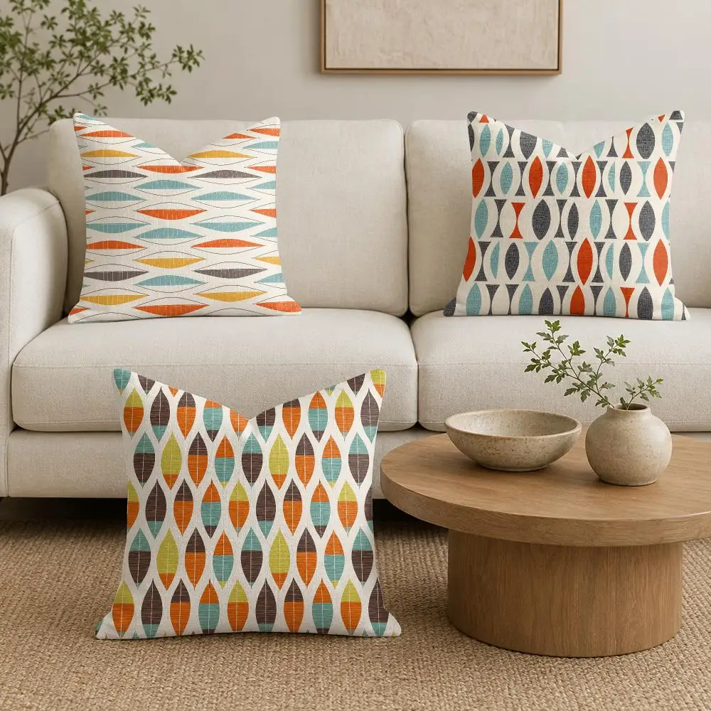 Mid Century Cushion Cover Natural Linen Organic Fabric Double-Sided Printing Sofa Home Decor Gift Pillow Cover