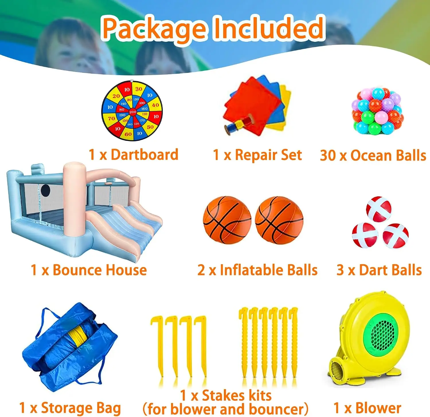 Inflatable Bounce House,8-in-1 Large Bouncy Castle with Slide,Basketball Hoop,Dart Game, Heavy Duty Indoor Outdoor Blow Up Jump view 3