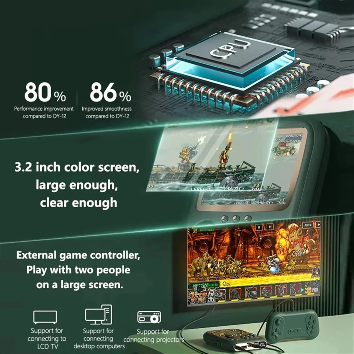 B49CDy-19 Handheld Game Console 10000+Games 3.2Inch Screen Retro Nostalgic Arcade Portable Mobile Power 6000mAh,Green