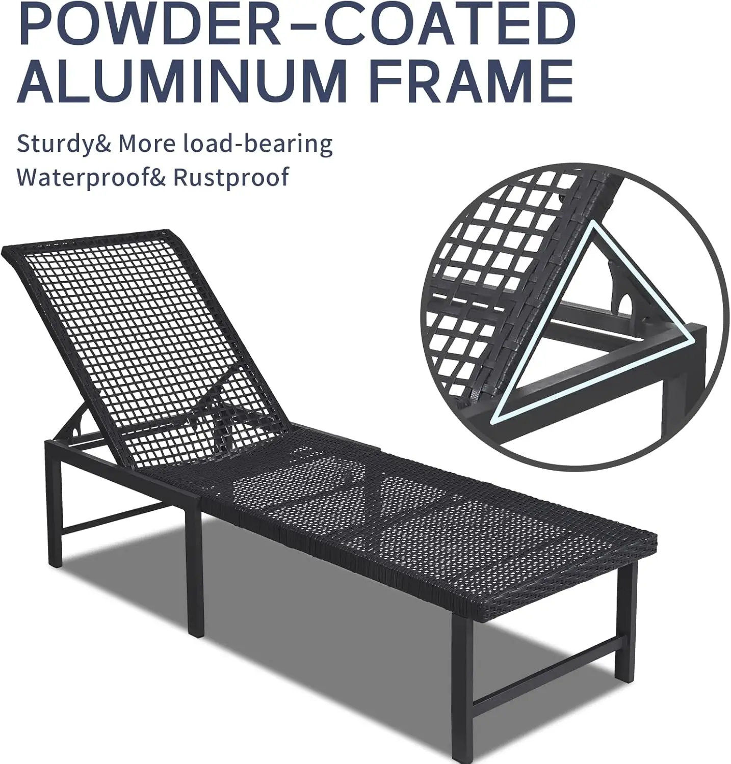 Lounge Chair Set of 2, Rattan Pool Chairs with Adjustable Backrest, Rustproof Aluminum Frame Tanning Chair, for Garden Poolside