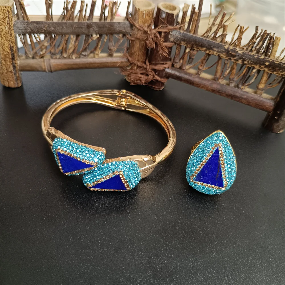 

Natural Lapis Lazuli Women's Ring Bracelet Set popular Personality Elegant Ladies Luxury Banquet Party exquisite jewelry