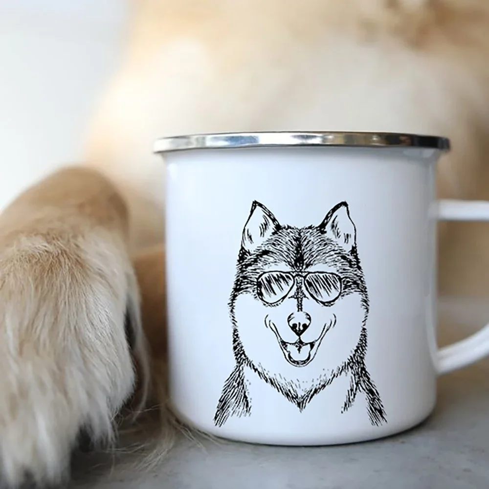 Personalized Mug Coffee Cups Funny Glasses Dog Print Coffee Mugs Sketch Bulldog Creative Enamel Cups Beer Cup Unusual Tea Cup