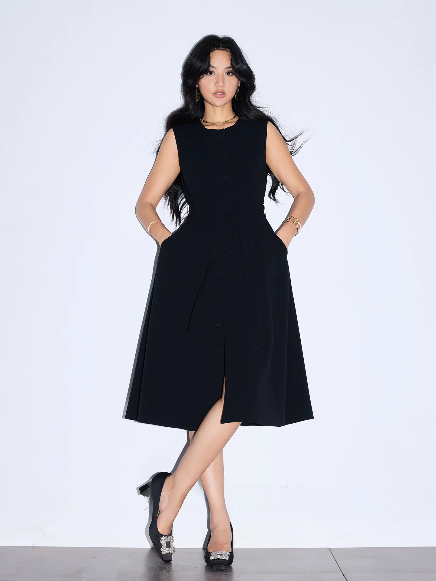 

Женская футболка Ele A-Line Dr из ацетатного волокна с поясом на талии, застежкой на одну пуговицу, для повседневной носки