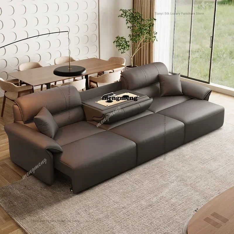 Best saller Electric function leather sofa bed living room small apartment simple intelligent retractable straight sofa multi-fu