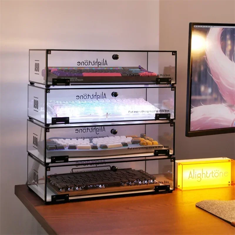 

Ящик для хранения клавиатуры, пылезащитный чехол, 1 шт./2 шт./3 шт./4 шт., черный акриловый прозрачный механический дисплей для клавиатуры, пылезащитная коробка