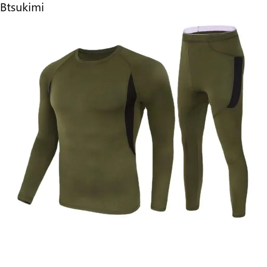 New 2025 Men's Fleece Warm Underwear Sets Outdoor Quick Dry Anti-microbial Stretch Sport Suit Men's Long Sleeve Fitness Clothing