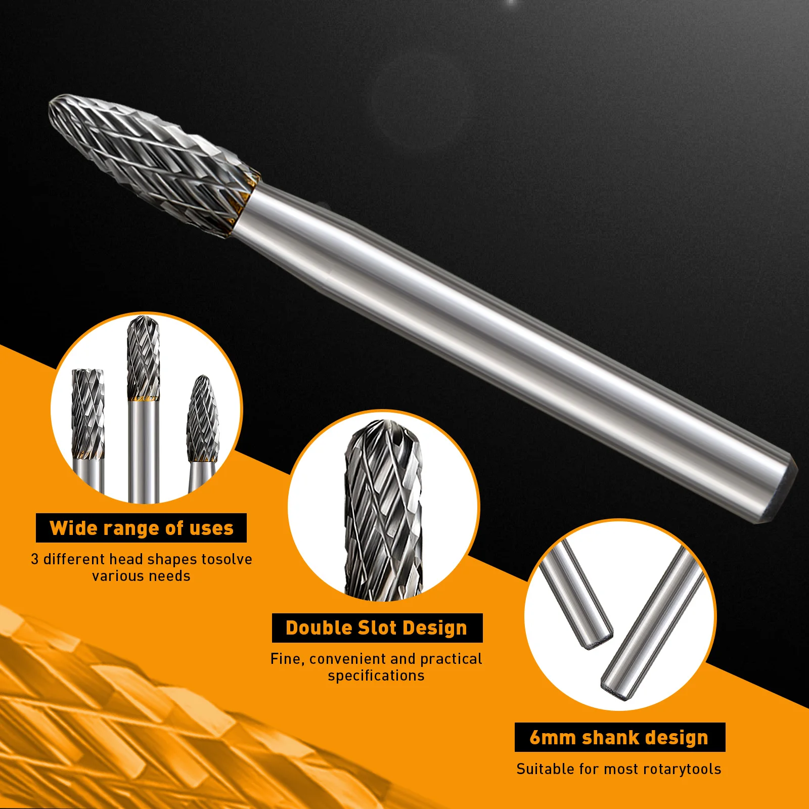 6mm Schaft Doppelschnitt-Hartmetallfräser, superharte Schnitzfeile für Metall, Holz, Stein, Fräsen, Polieren, Rotationswerkzeug – Detail 7