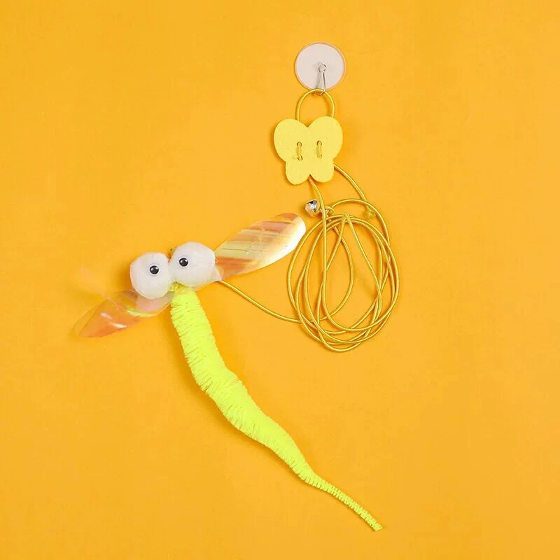 Cat Teaser Toy, Simulated Dragonfly or Caterpillar, Interactive Bell and Spring Rope, Exciting Playtime Adventures, Cat Toy