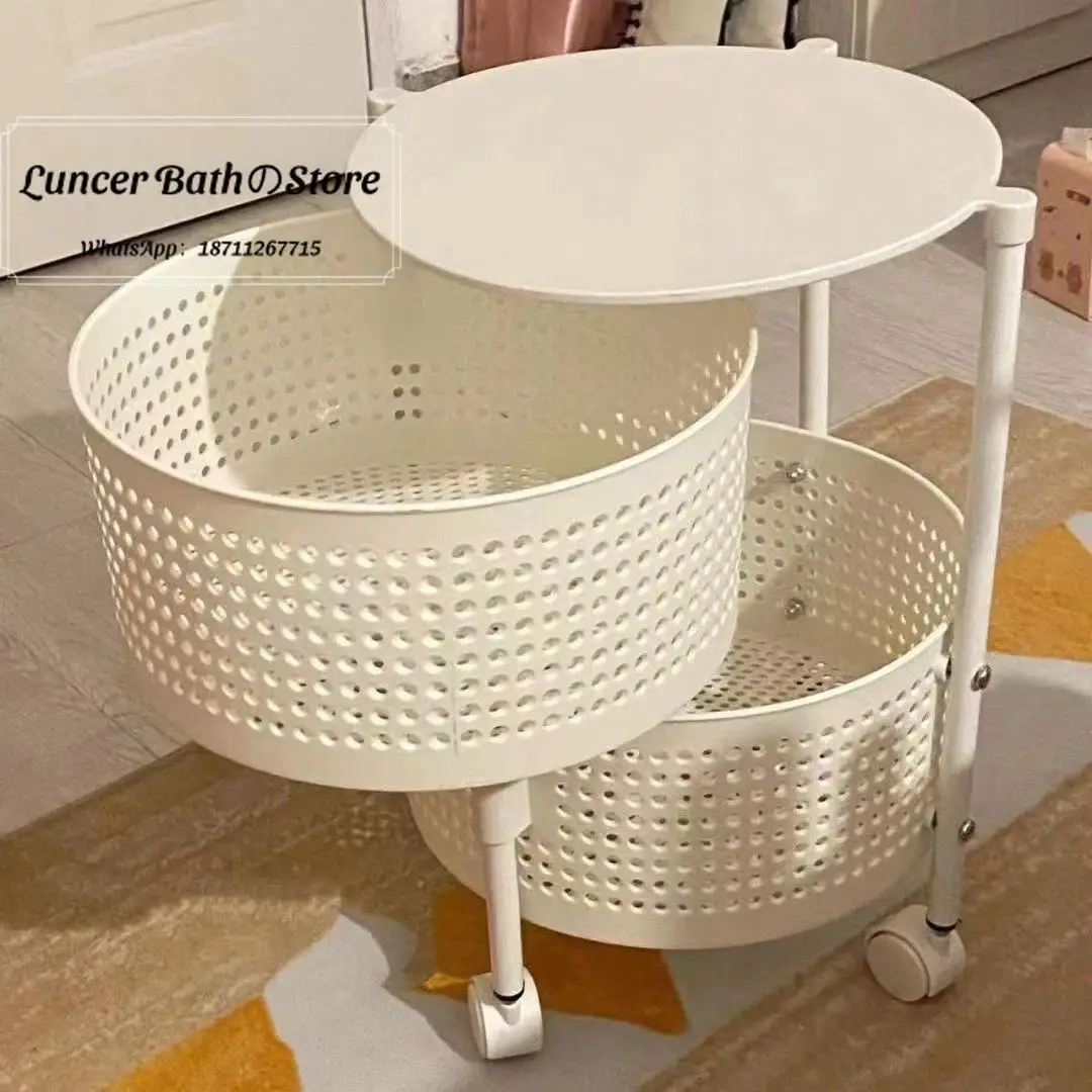 Rotatable multi-tier floor cart - bedroom, kitchen, and home organization - versatile storage for snacks and bedside essentials