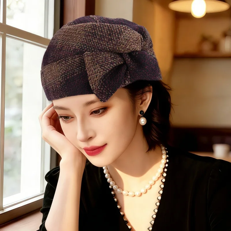 New retro elegant light luxury small fragrant style temperament pure wool styling warm beret for women