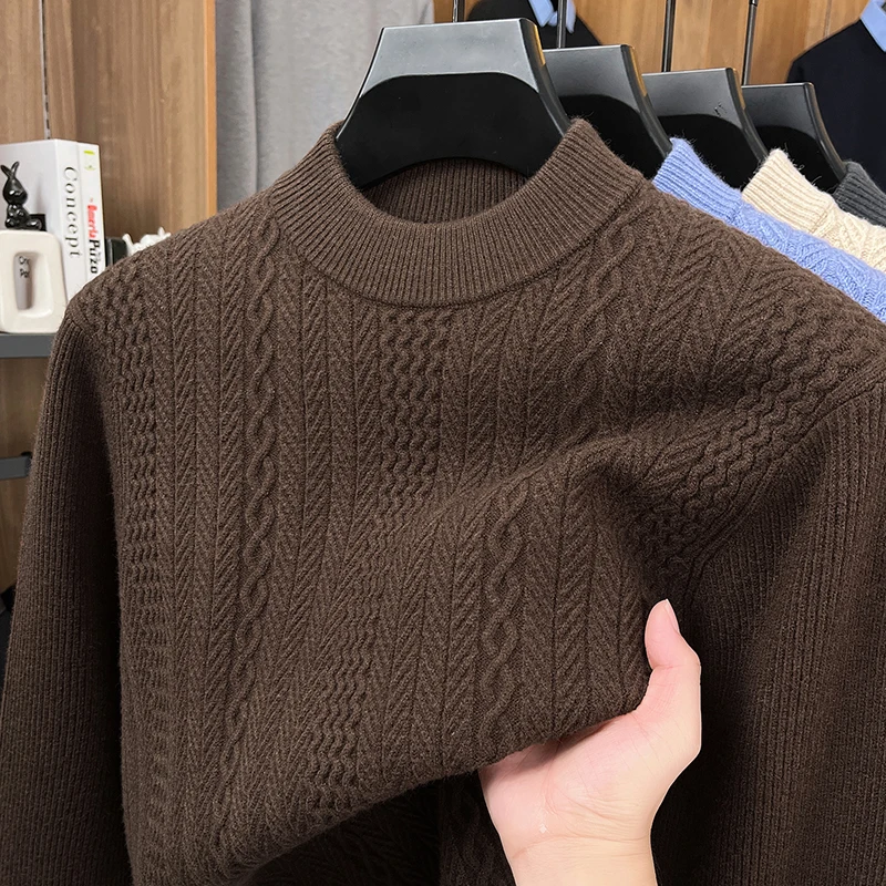 

Men's Semi High Neck Pure Wool Sweater 2025 New Winter Thick Warm Sweater