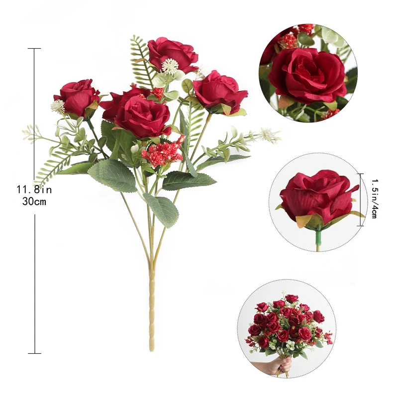 1/2 Stück künstlicher Rosenblumenstrauß für Zuhause, Raumdekoration, künstliche Blumen, Garten, Hochzeit, Party, Dekoration, Outdoor, Weihnachtsdekoration – Detail 5