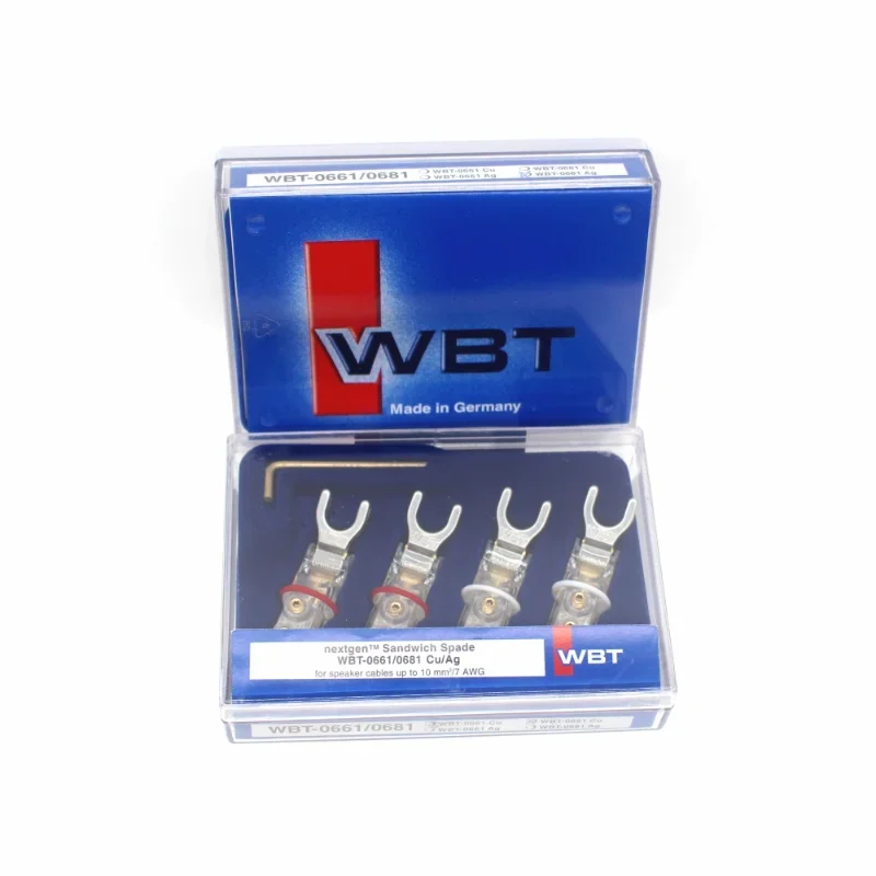 4 szt. WBT-0681 CU Free spawanie pozłacane Y Spade złącze wtykowe HiFi Audio kabel głośnikowy wtyczka z pudełkiem