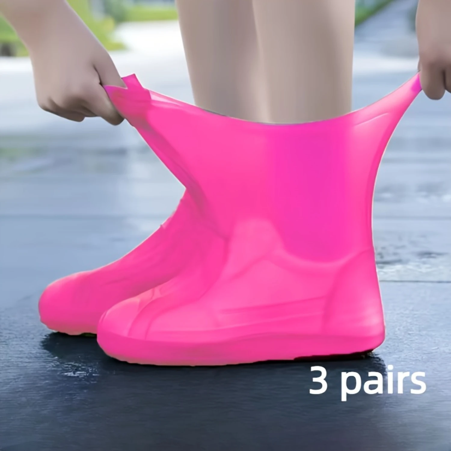 3 Pairs Waterproof Non-Slip Shoe Covers - Durable, Latex, Reusable - Rainy Day Protection