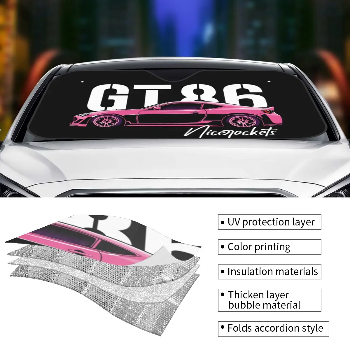 JDM GT 86 Sport Car Foldable Windshield Sunshade GT86 Aluminium Foil Car Sunshade Ice Shield Dust Protection