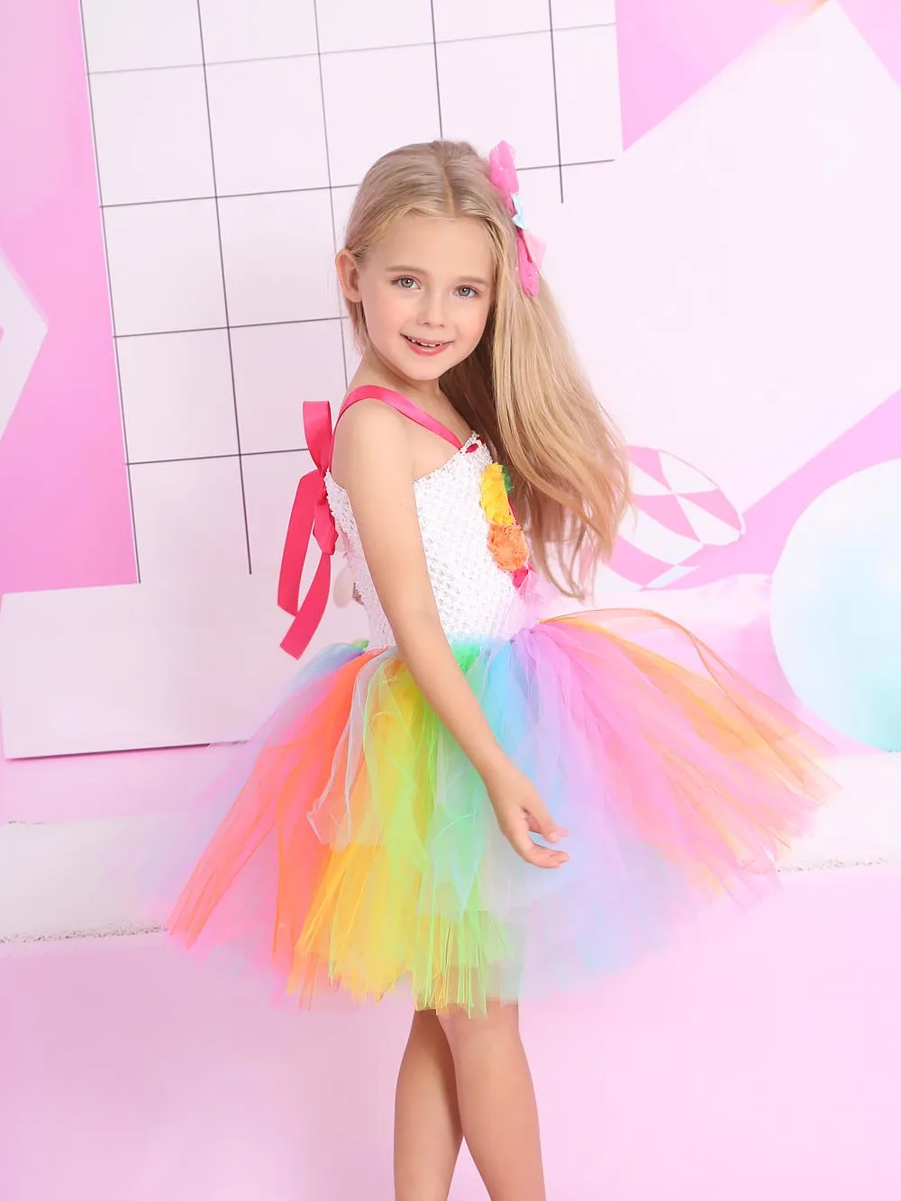 Girls Sweet Rainbow Candy Land Tutu Dress Halloween Party Baby Birthday Kids Flowers Lollipop Summer Dress Princess Tulle Gown