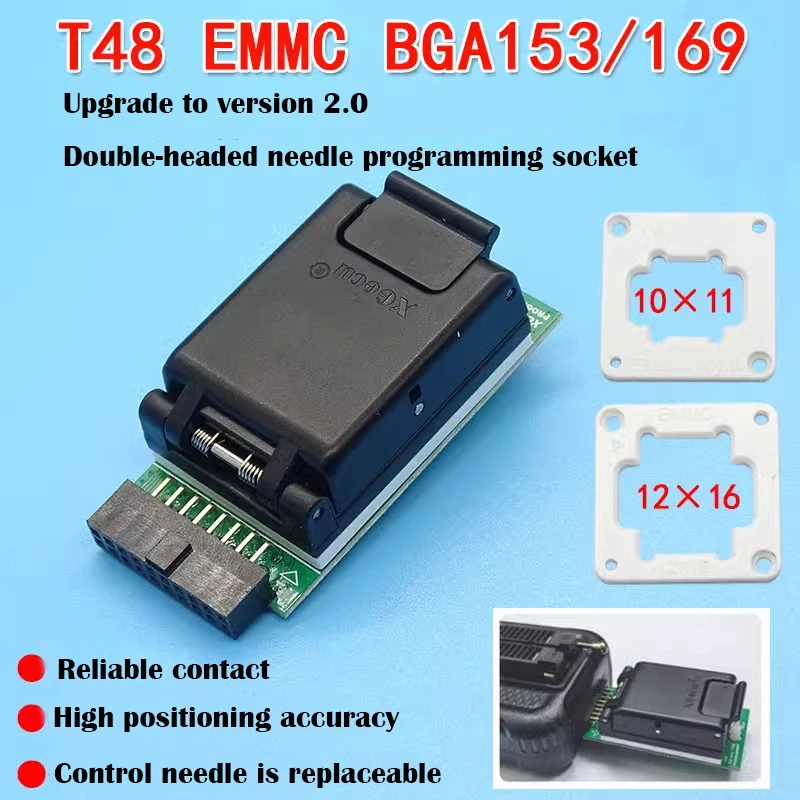 

for XGecu T48 Programmer EMMC BGA153 BGA169 Adapter Socket Dual Head Probe Holder Read Write High Speed Programming Burning