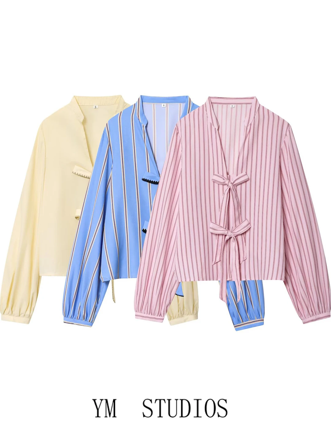 

Ele Knot Design Long Sve Striped Silk Women's Open Cardigan irt Faionable Age-Defng Trendy Ladies Blouse