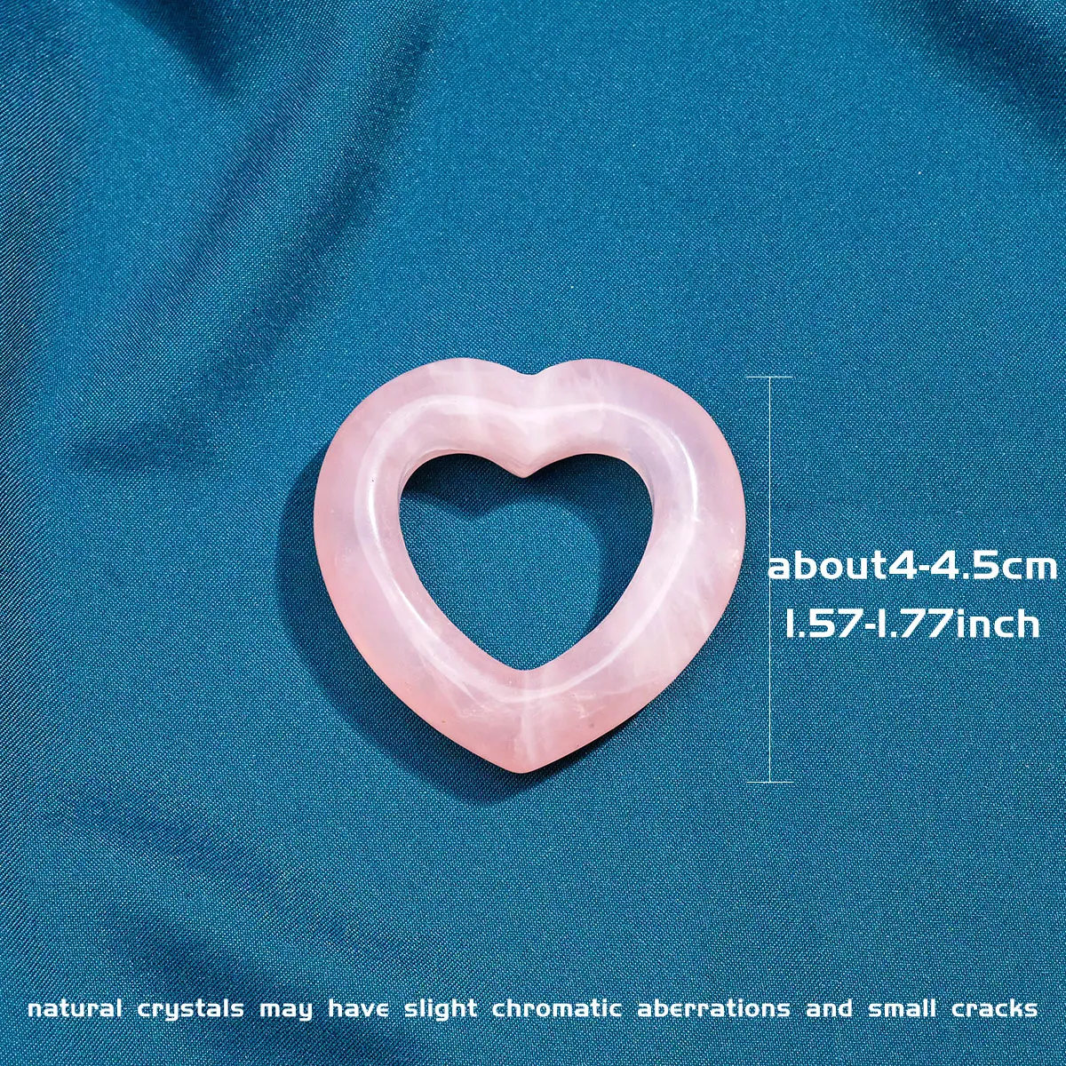 1pc Natural Crystal Rose Quartz Hollow Heart Carving Ornament Raw Stone Polished Heart-shaped Craftwork Ornament Home Decor