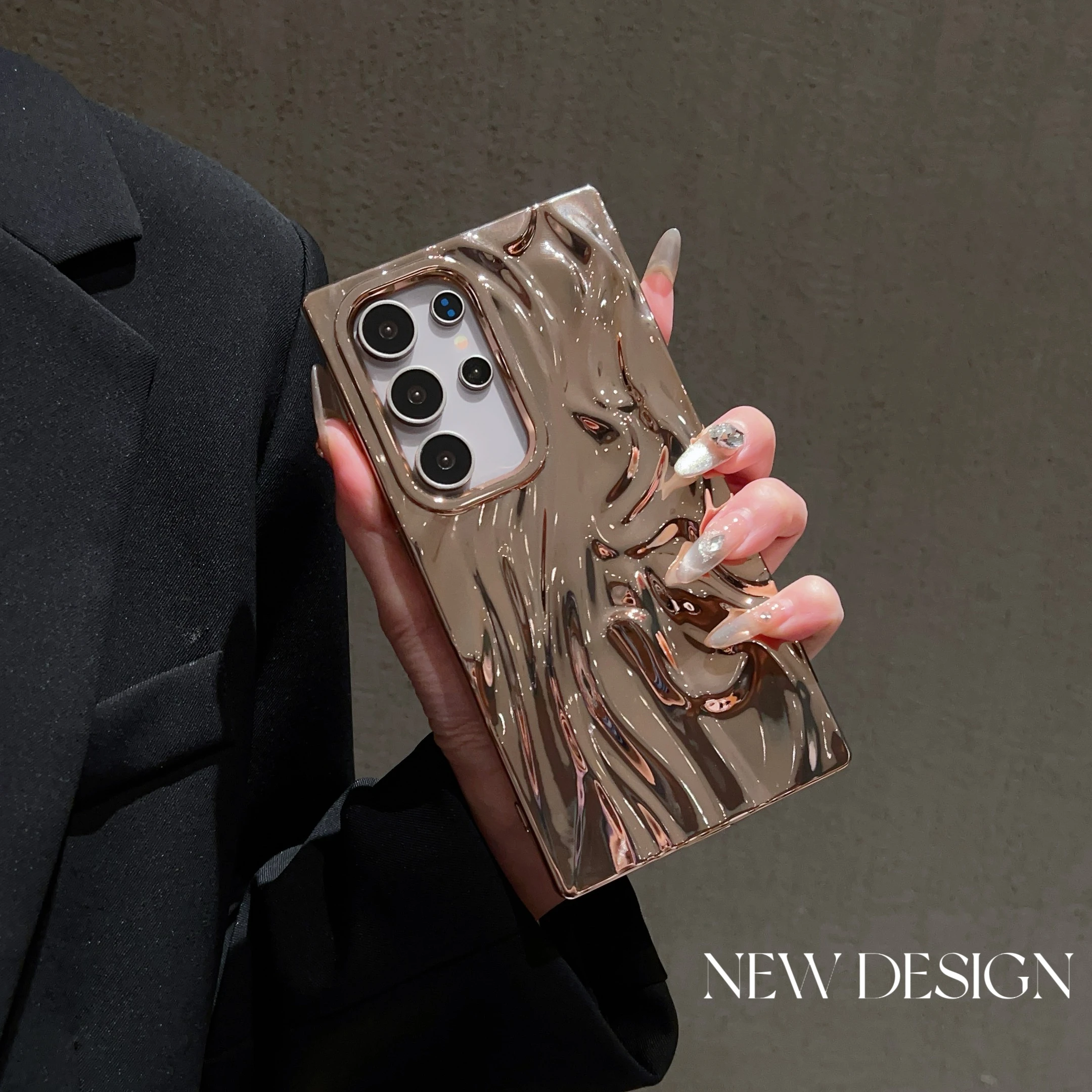 Luxury Plating 3D Wrinkle Wave Case For Samsung S25 S24 Plus S23 Ultra FE A56 A36 A26 A16 A06 A55 A35 A25 A15 Fashion Shiny Capa - náhled 2