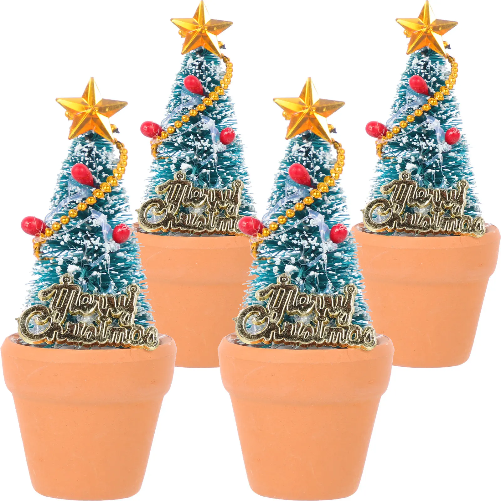 

4Pcs Miniature Christmas Tree Potted Decor Realistic Resin Ceramic PP Material for Mini House Decor Desktop Xmas Tree Ornament