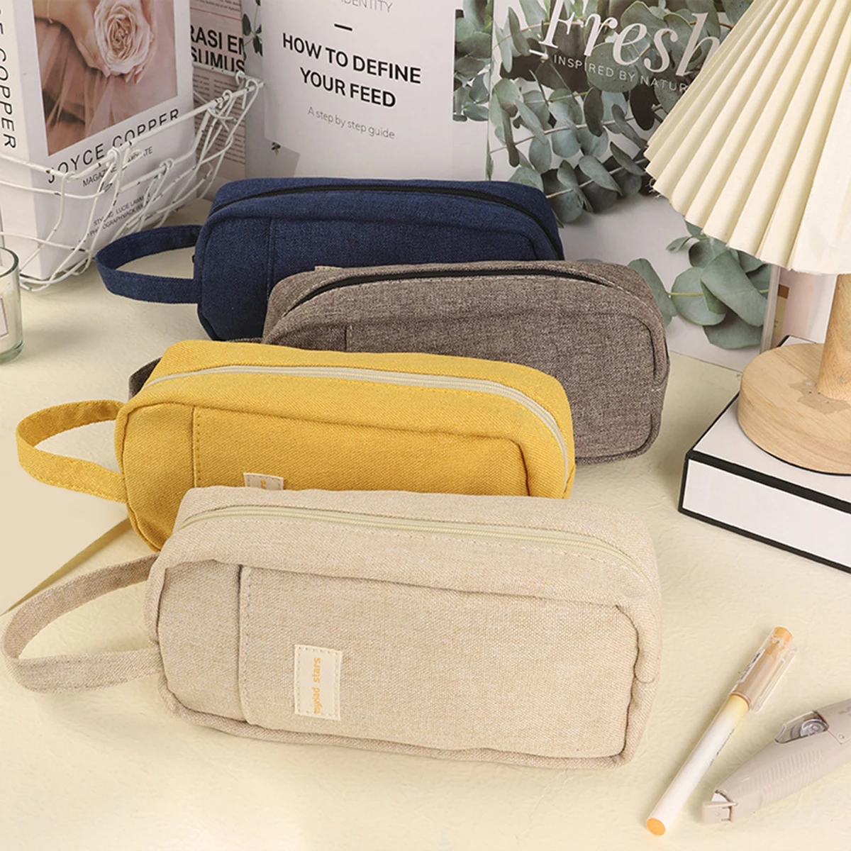 

1 шт. однотонная холщовая сумка-карандаш с ластиком для карандашей, портативный пенал для хранения канцелярских принадлежностей, который нужно на спину в школу, сезон