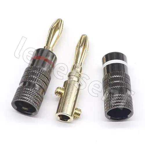 Imagen 2 del producto 2 uds/1 par de nuevos enchufes banana de alta fidelidad 24K conector Banana chapado en oro de 4MM con bloqueo de tornillo para conector de Audio enchufes de altavoz pistola de Metal
