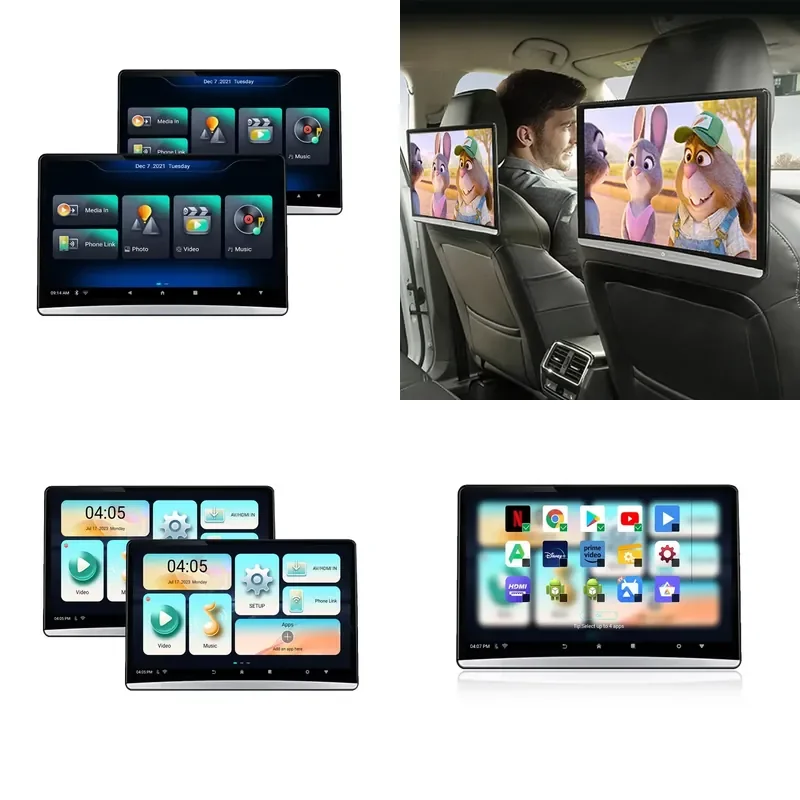 New 12.4'' Full Touch Screen Android Headrest For Car Rear Seat Entertainment Support 4K H-D-MI Youtube