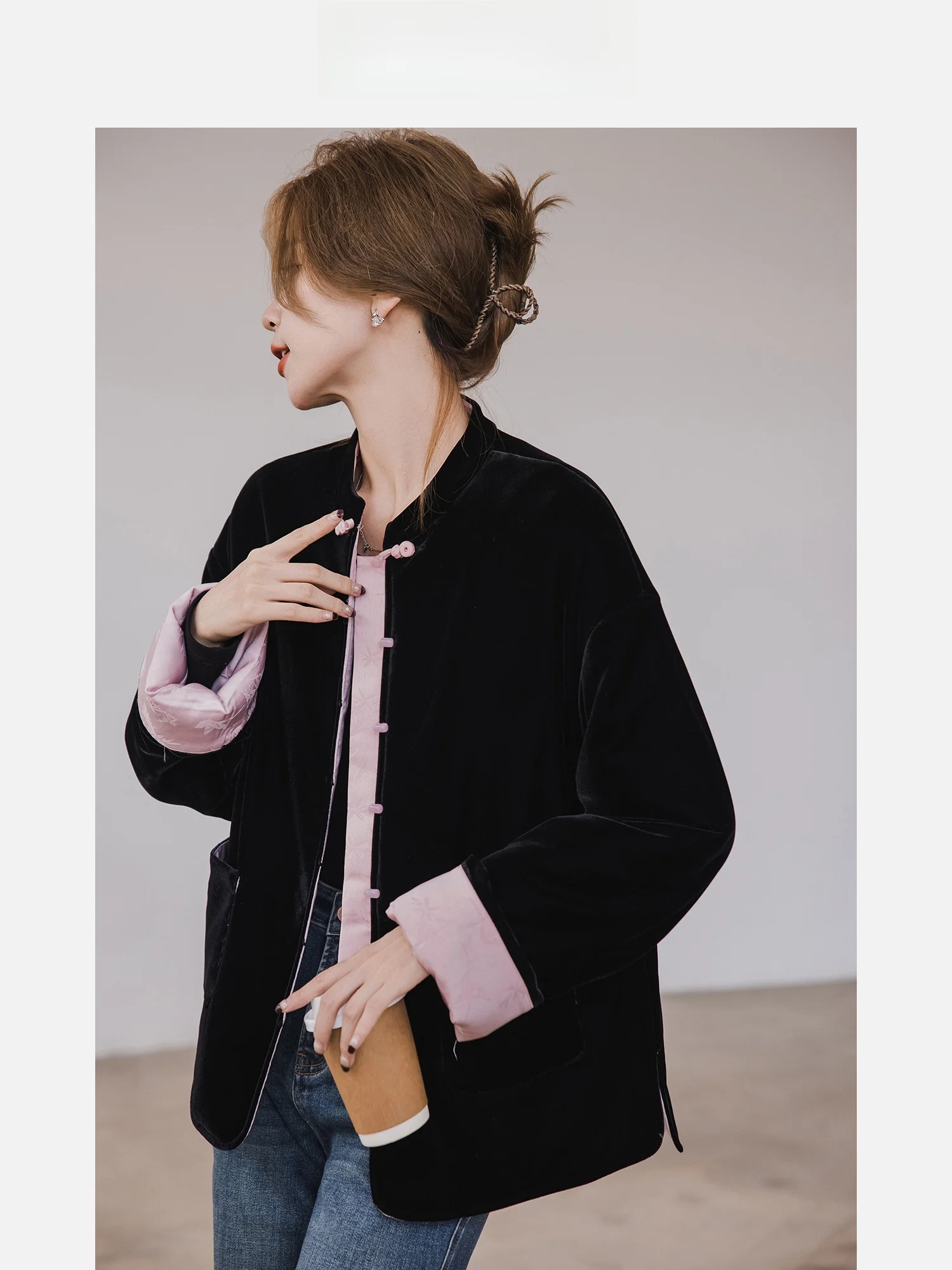 

Новое китайское бархатное цветное пальто с вышивкой, женское зимнее пальто со свободным воротником irt Long Sve Thiened, хлопковая верхняя одежда