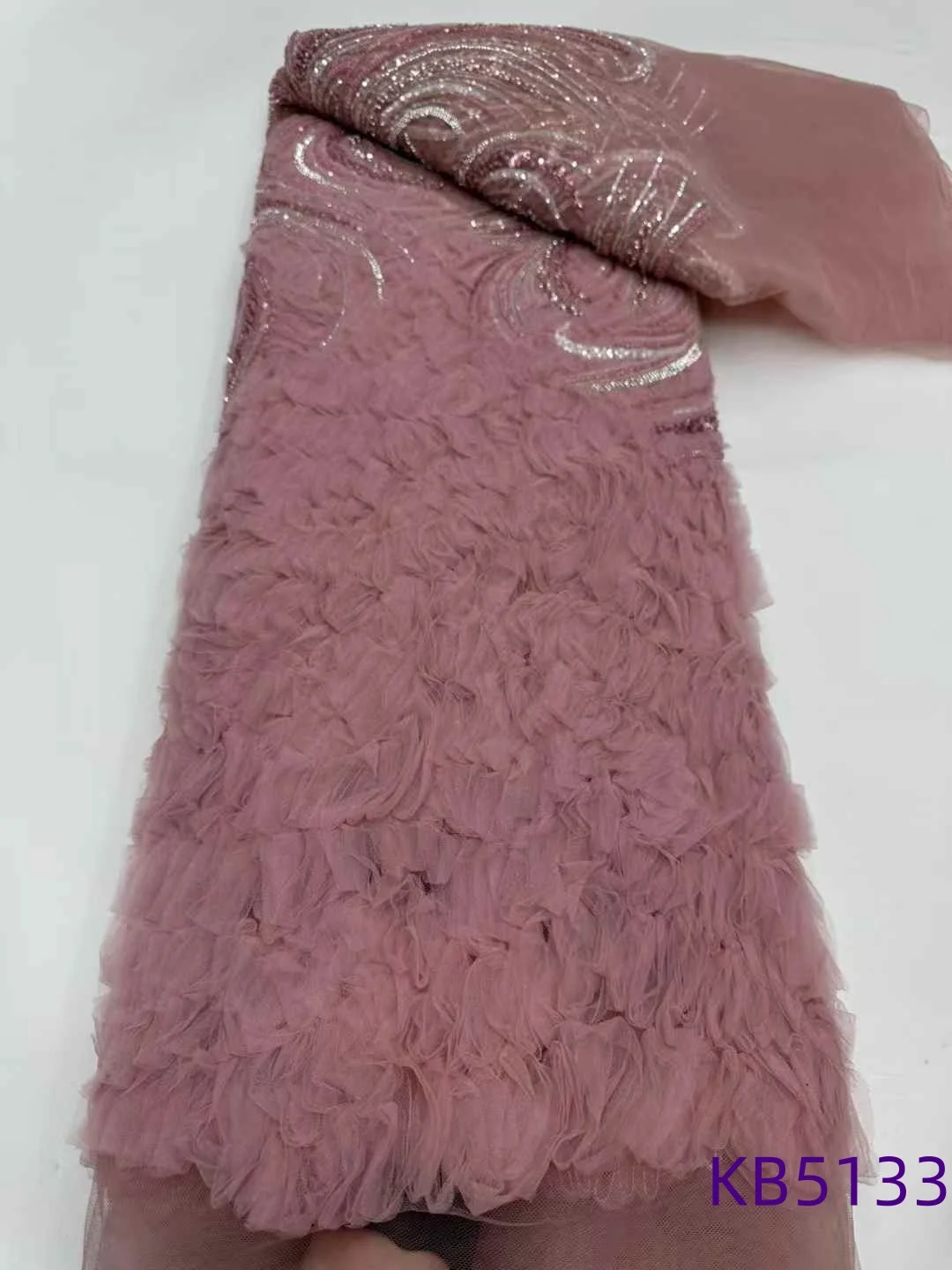 ビーズレース アフリカレース生地 5ヤード 高品質 2025 ビーズ付きレース生地 スパンコール付きチュールレース生地 裁縫用 KB5134