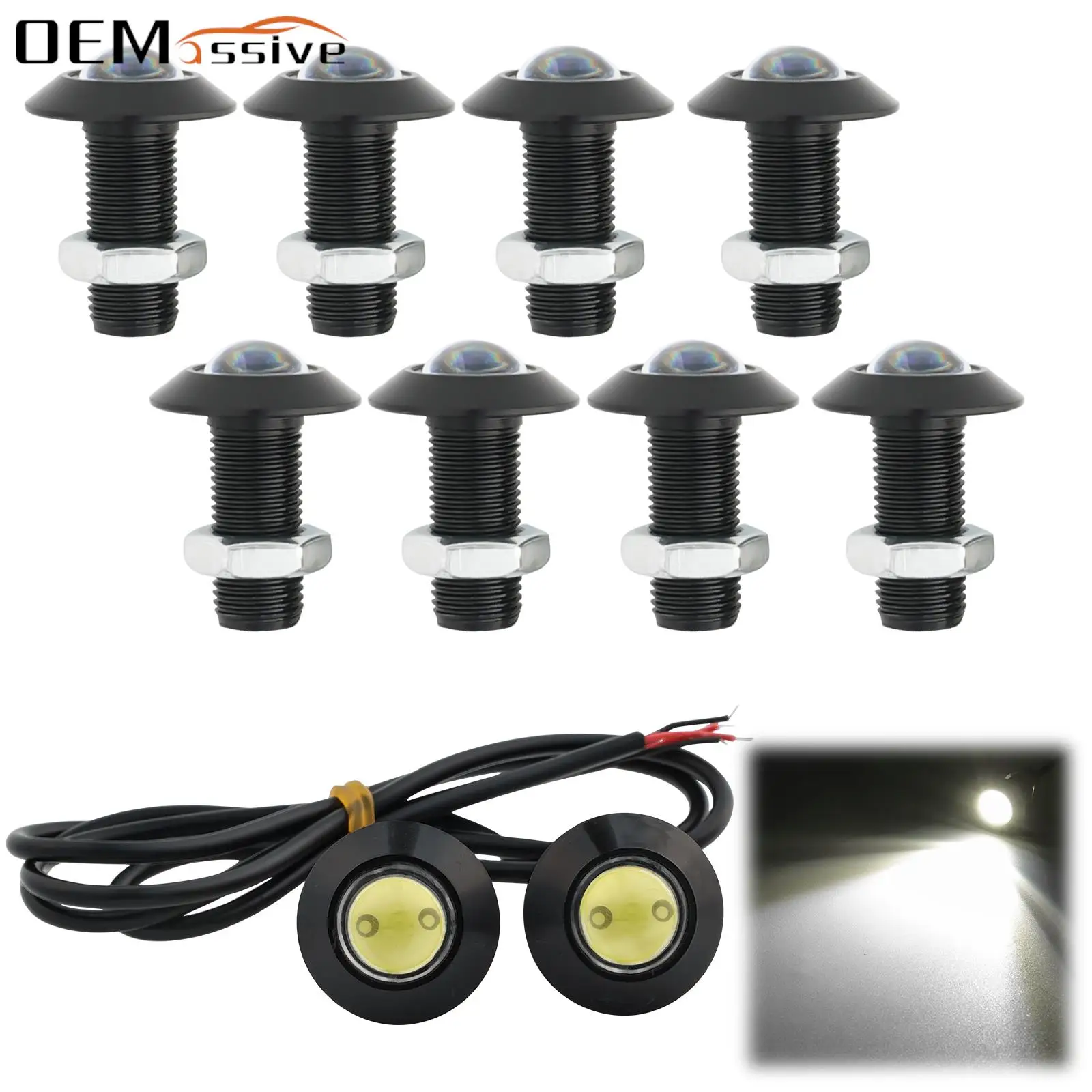 8x Ultra Thin 23mm High Power Eagle Eye Light Car Motorcycle Daytime Runing Light DRL Tail Light Reverse Buckup Light White 12V