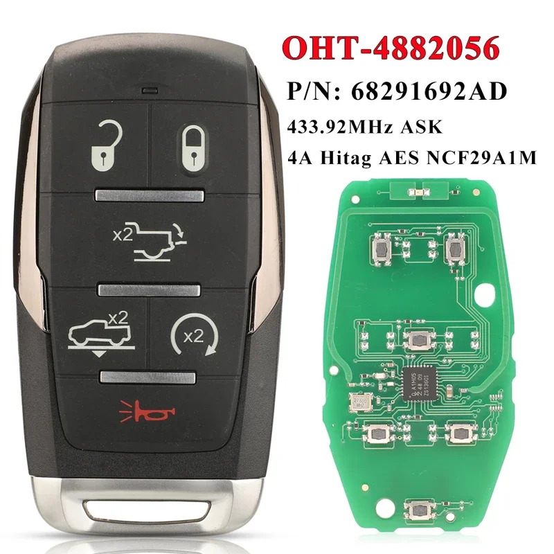 OHT-4882056 smart Prox remote key fob 433.92MHz 4A chip for Dodge Ram 1500 pickup 2019 2020 68291692ad 68291691ad