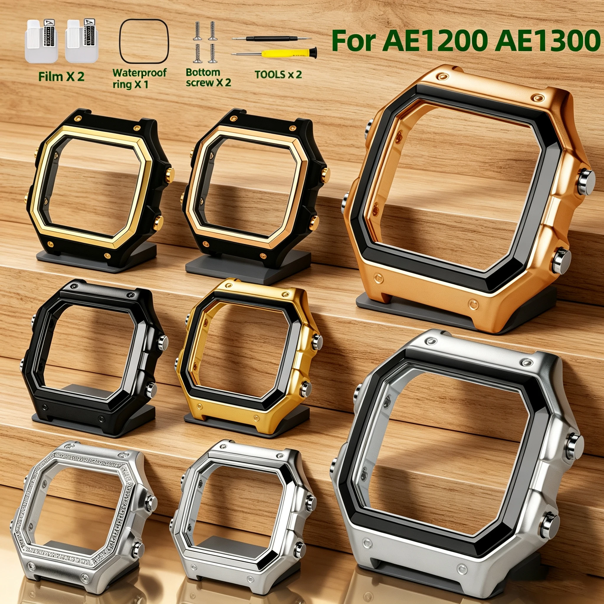 AE-1200WH AE1300 Stainless Steel Brushed shell Mod Case For Casio Ae1200 Ae1300 Metal Watch Modified Replacement Parts With tool