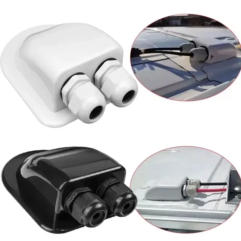 Solar Panel Dual Hole Cable Entry Seal Box Bent PV Plastic Bracket Cable Connector Waterproof RV Travel Trailer Boat