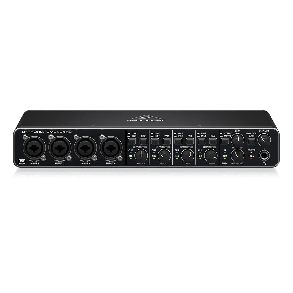 Tarjeta de sonido Behringer UMC404HD, interfaz de Audio/MIDI USB 2,0 de 4 entradas/4 salidas con 4 preamplificadores de micrófono Midas, equipo de sonido del sistema Pa