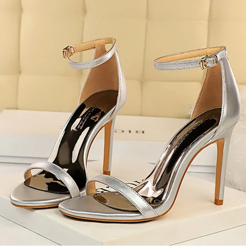 Summer Party Elegant White High Heels Gladiator Sandals Women Fashion Open Toe Buckle Strap Stiletto Wedding Dress Shoes