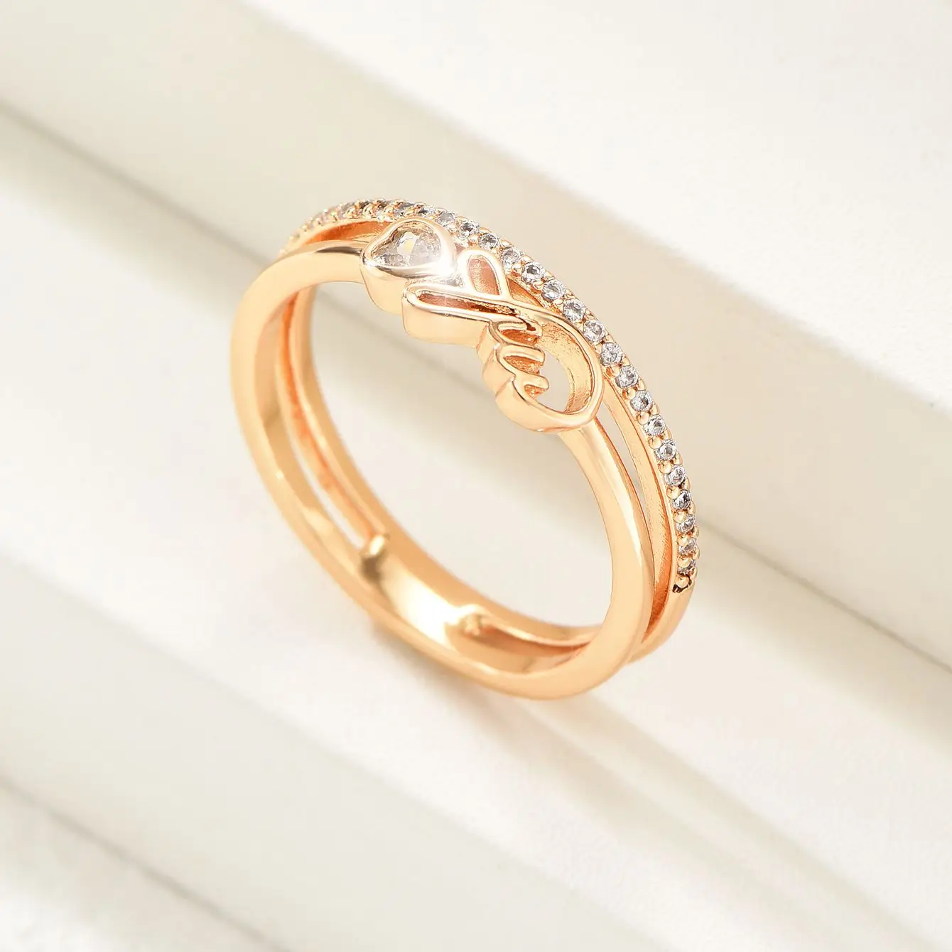 New Heart Ring Plated True Gold High Quality Fashion Female Jewelry Gift on Birthday Anniversary