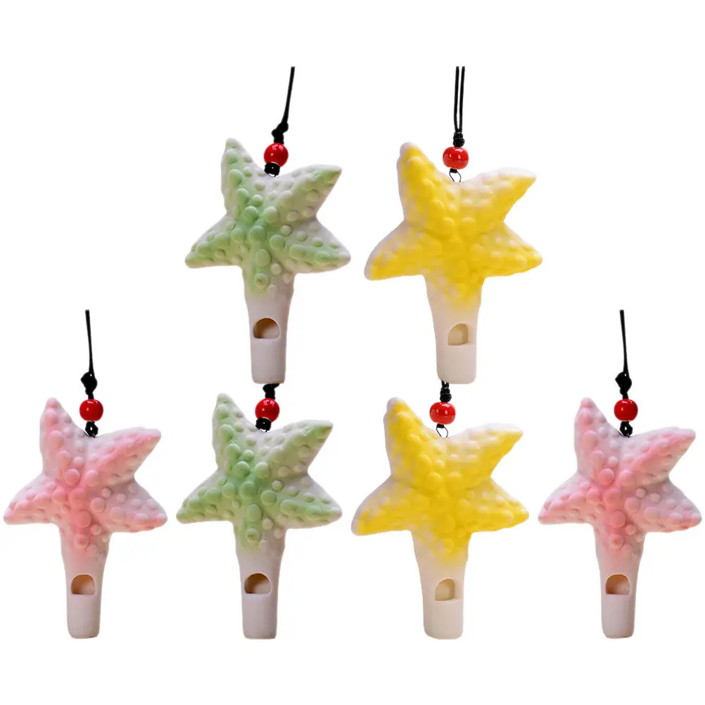 

6Pcs Sea Star Shape Ceramic Whistle Kids Musical Instruments Fun Hanging Whistles for Toddlers Children Music Education Play