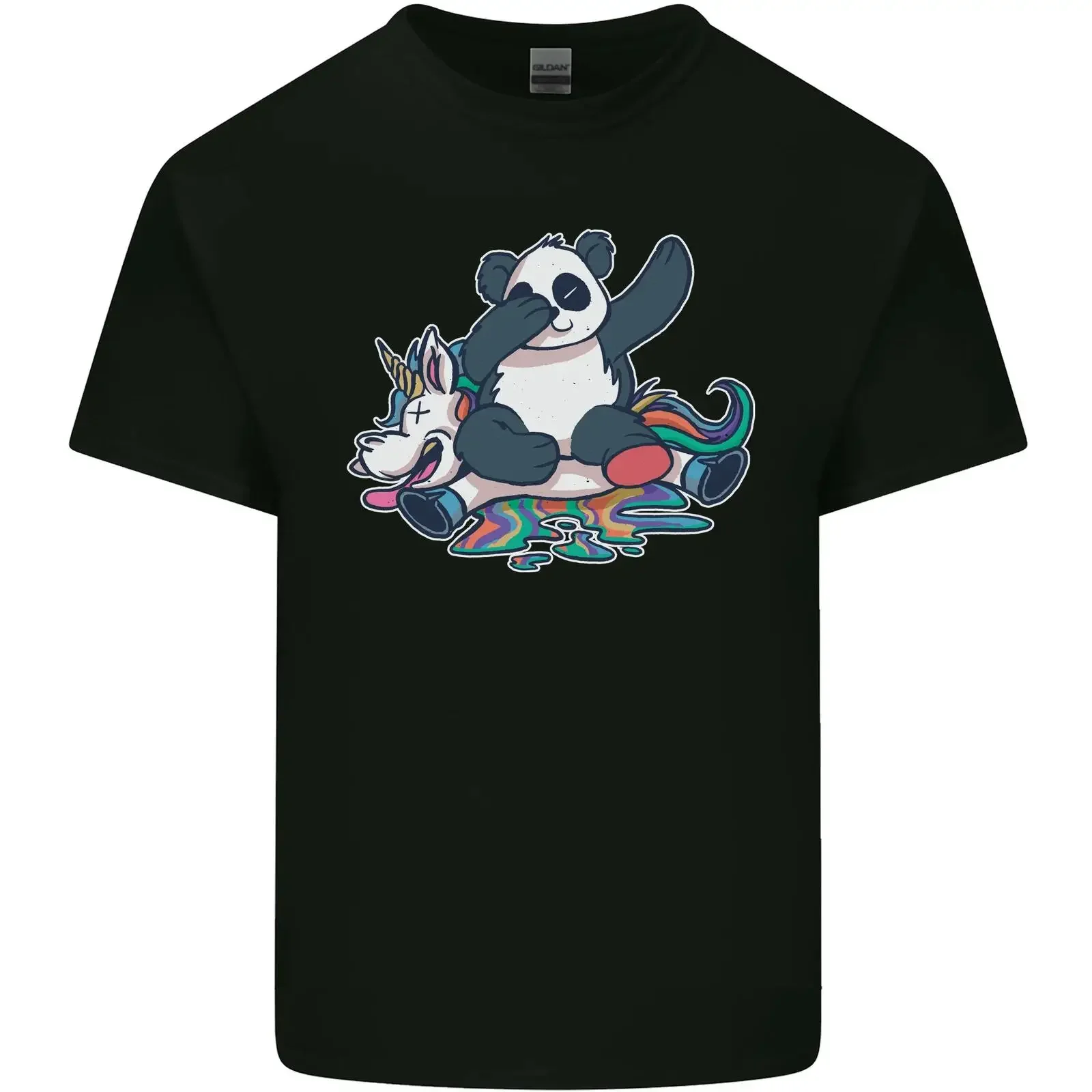 Lustiges Kinder T Shirt Dabbing Panda Squashing a Unicorn vintage Washed Soft Top For Everyday Wear homme designer clothes