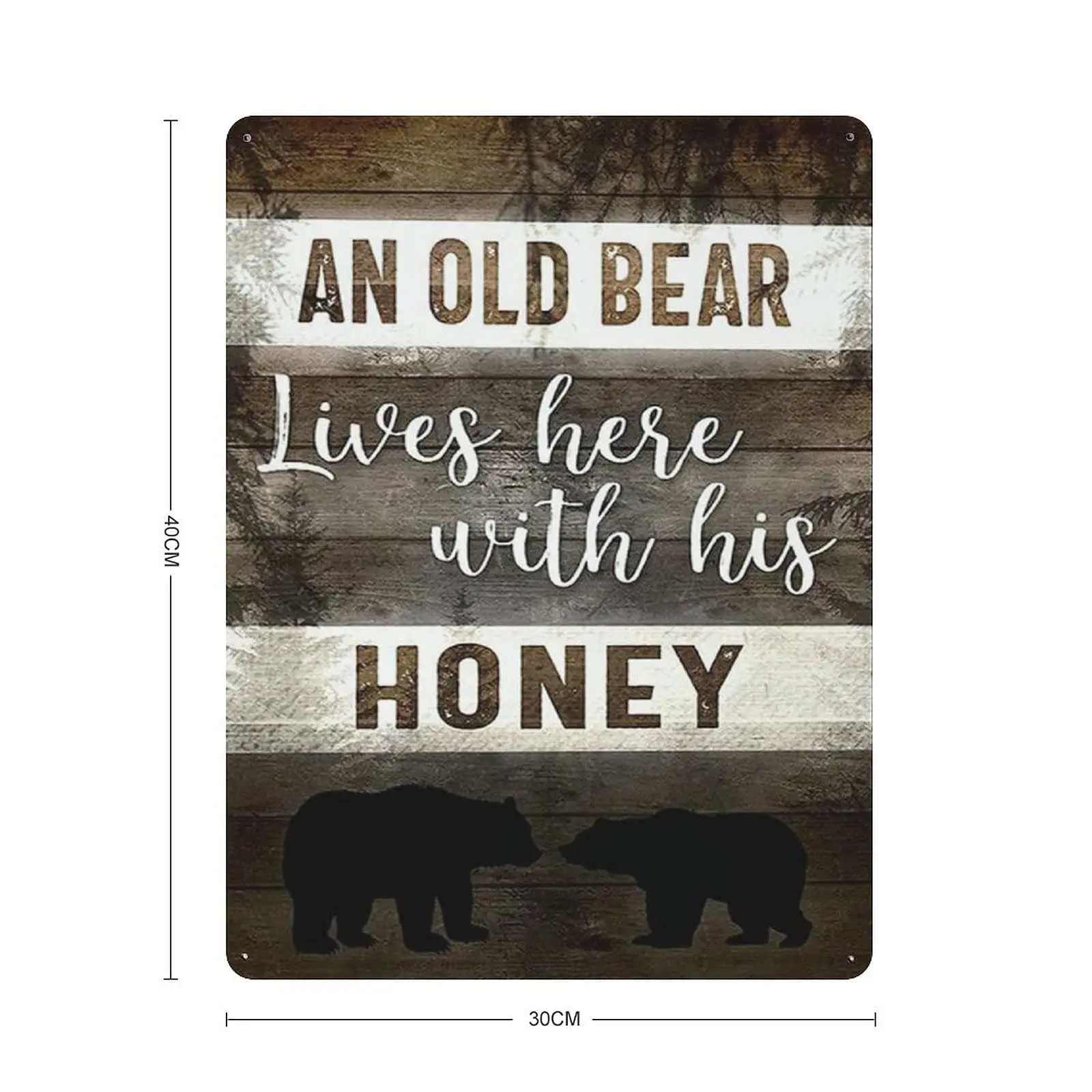 PPFINE An Old Bear Lives Here with His Honey Brown Wood Tin Sign Metal Plaque Art Hanging Iron Painting Retro Home Kitchen Garde